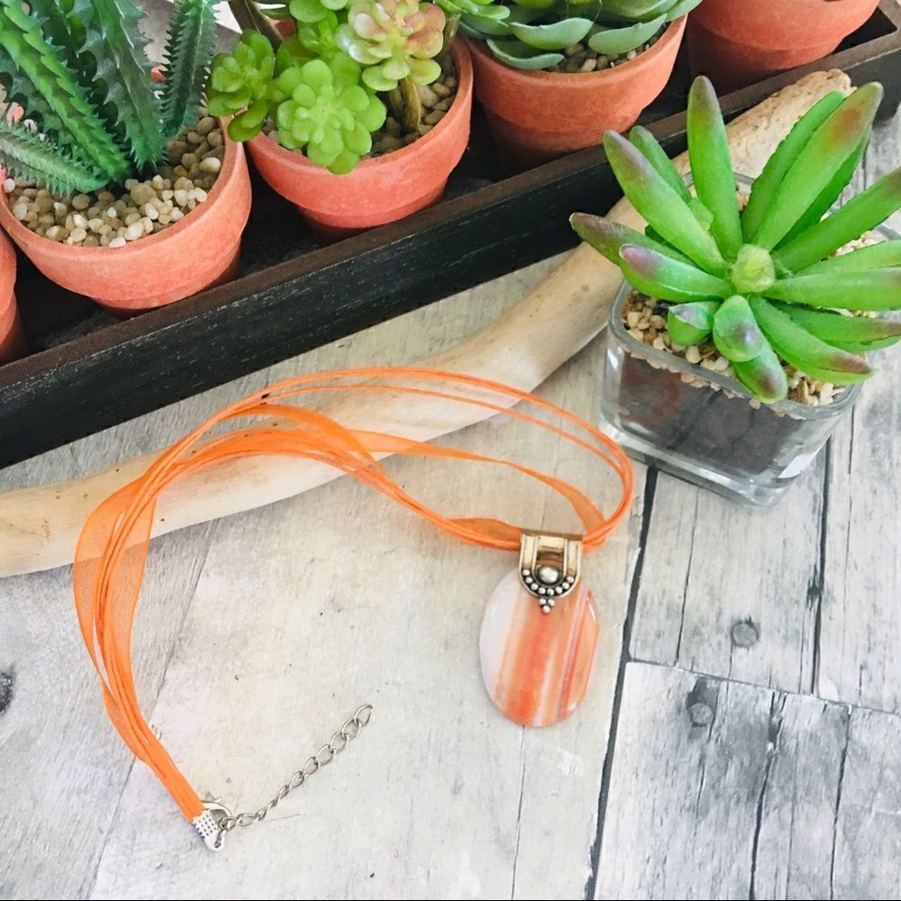 Orange Agate Sterling Silver Necklace